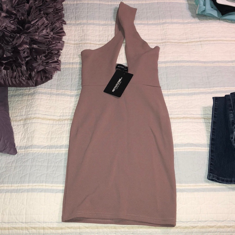 Cute mini cross front dress with truffle color
